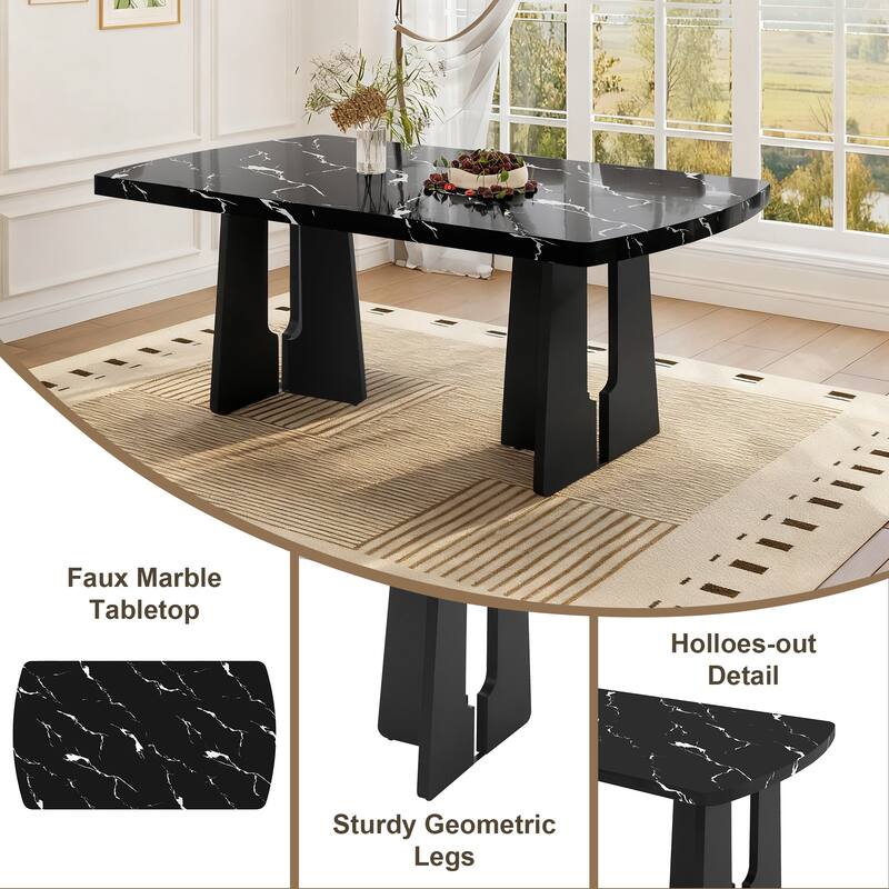 63" Modern Dining Table with Faux Marble Top