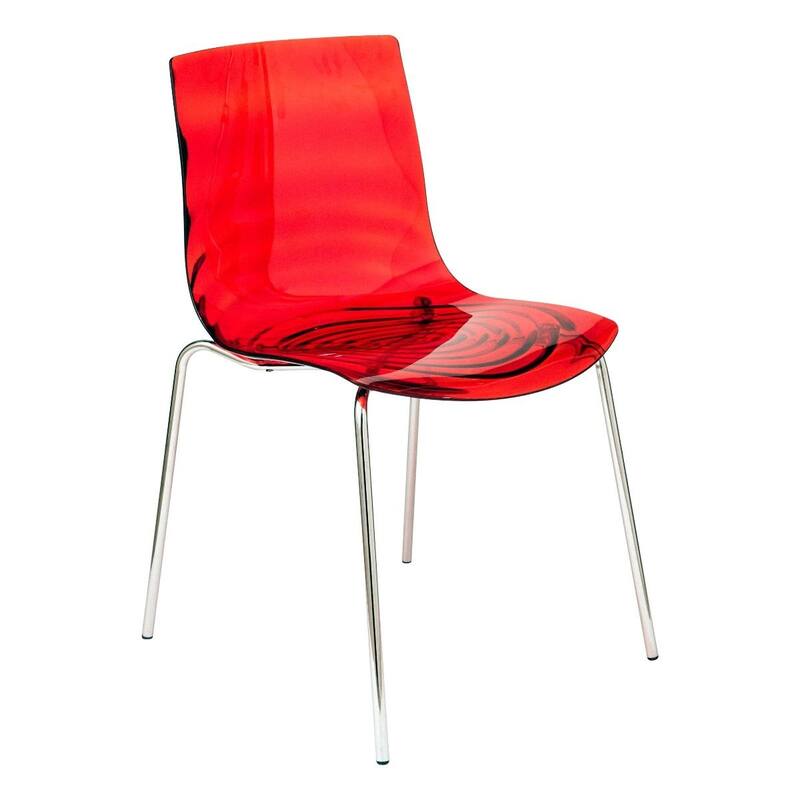 Astor Acrylic Dining Chair with Chrome Legs Modern Accent Side Chair Water Ripple Design Seats - Transparent Red