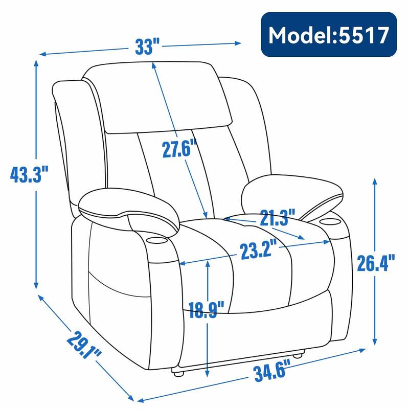 350 LBS Power Lift Recliner - Chenille, Massage, Heating, USB Ports