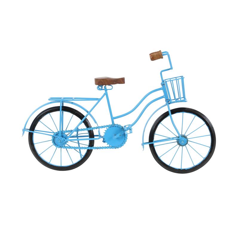 Yellow, Blue or Silver Metal Bike Decorative Sculpture with Wood Accents