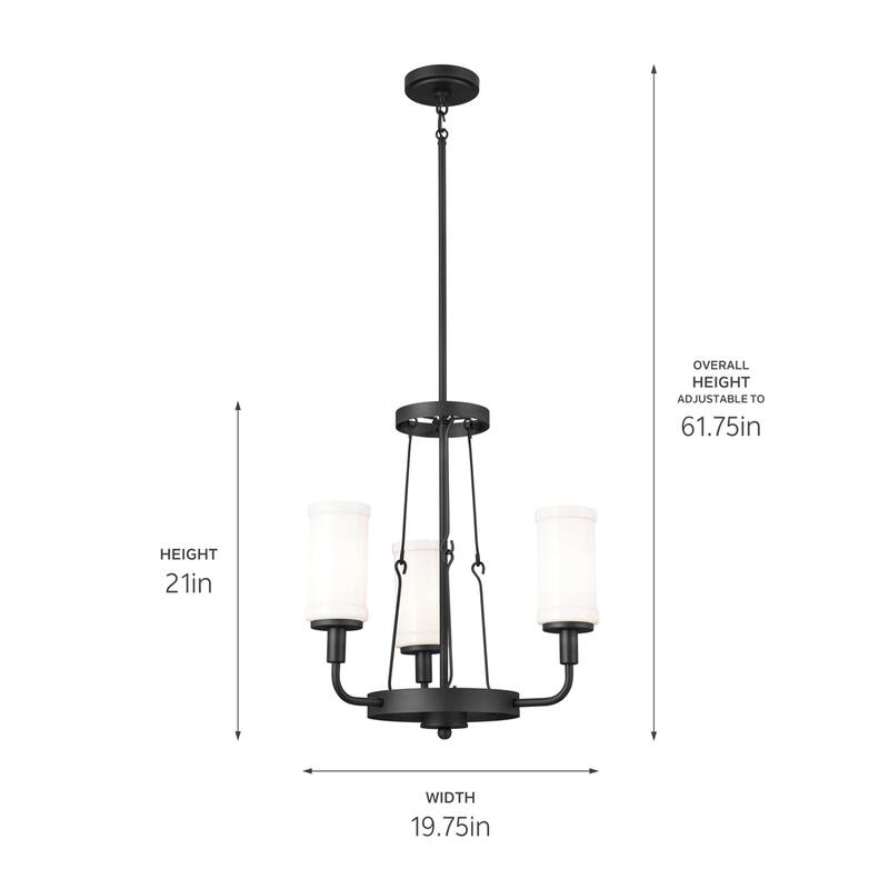 Kichler Lighting Vetivene 19 inch 3-Light Chandelier Textured Black with Opal Glass