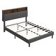preview thumbnail 5 of 9, Full Size Upholstered Platform Bed with Storage Headboard, USB Ports and Adjustable Height, Linen Fabric Bed