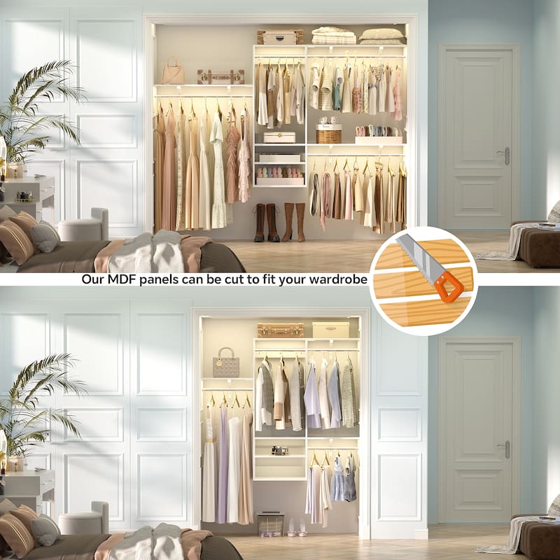 Rackcog 96'' Hanging Closet System with 3 Shelving Towers and 3 Hanging Rods,Wall-Mounted Walk-in Closet Organizer