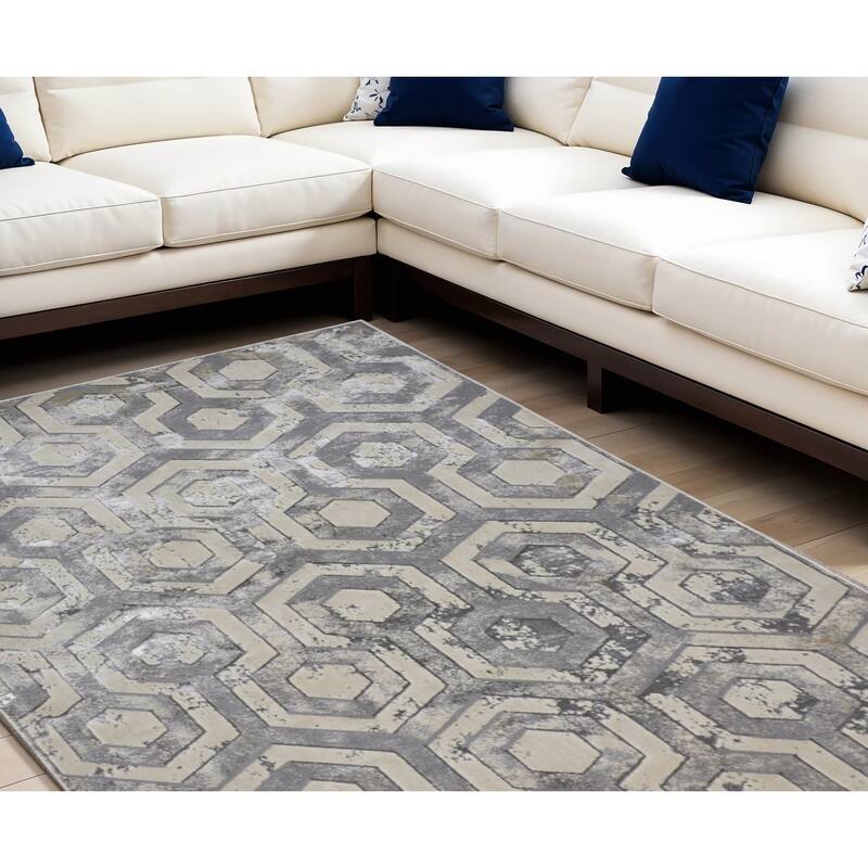 HomeRootsAbstract Glam Rectangle Area Rug - 120' X '96' X '0.39 - 120' X '96' X '0.39 - Taupe/Gray