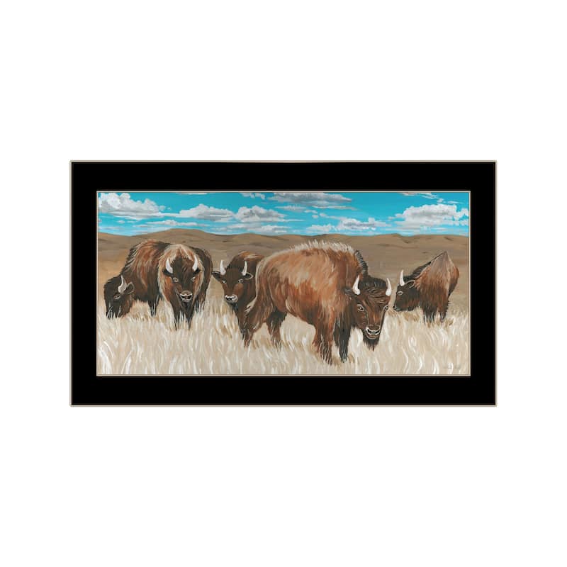 TrendyDecor4U "Bison Herd 1" Framed Print Wall Art - Black