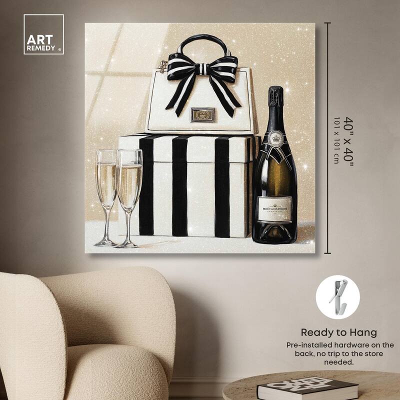Black and White Striped Glam Acrylic by Art Remedy, Ready to Hang