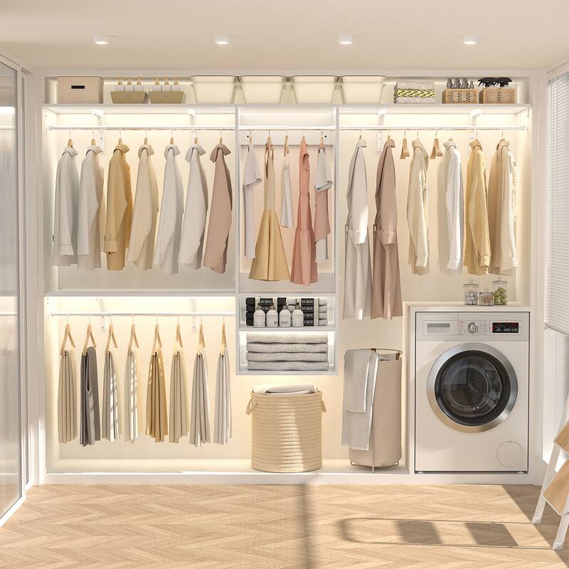 96'' W Wall-mounted Closet System with Storage Shelves and Hanging Rods,Adjustable Walk-in Closet Organizer System
