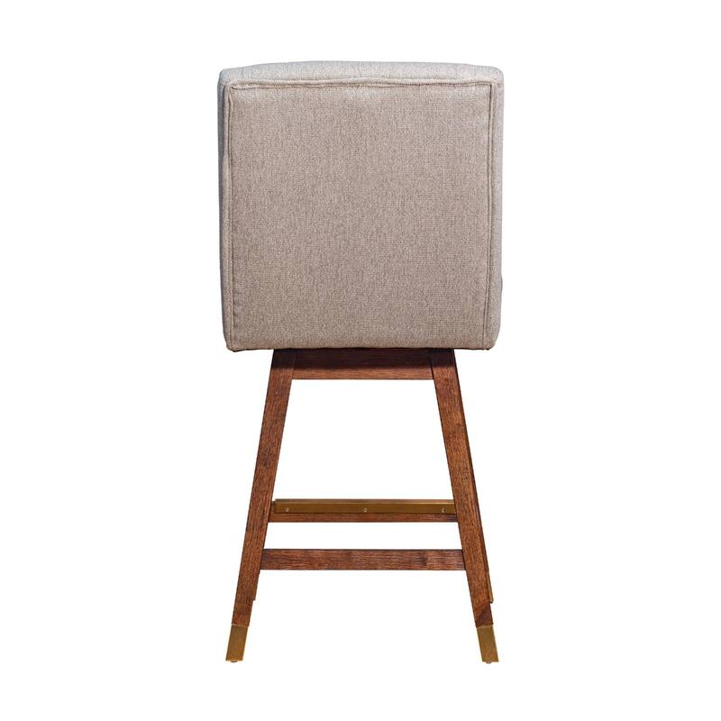 26-Inch Seat Upholstered Swivel Counter Stool with Wingback and Footrest Brown Solid Wood Frame - 40”H x 22”W x 19.5”D