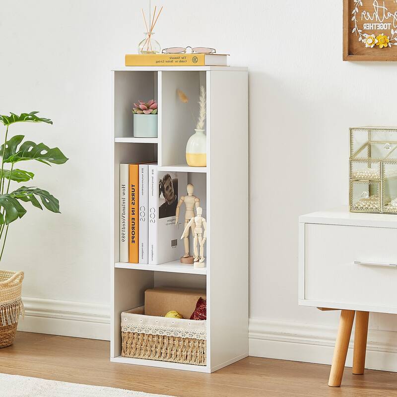 VECELO Wood Organizer Bookcase,Fits Tallest Hardcovers, Customized Storage Display Shelf, Free Standing for Living Room, Bedroom - 4 Cube - White
