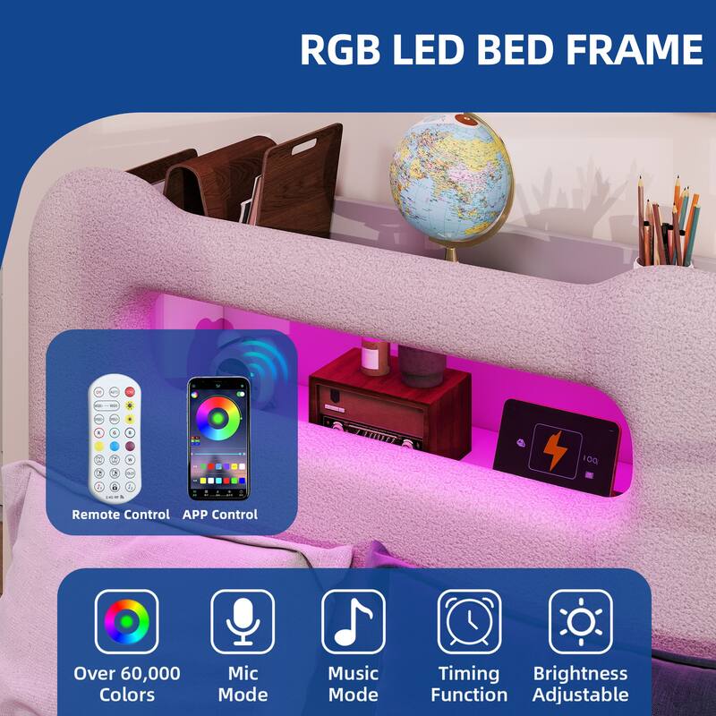 Storage Upholstered Platform Bed with LED Lighting Included