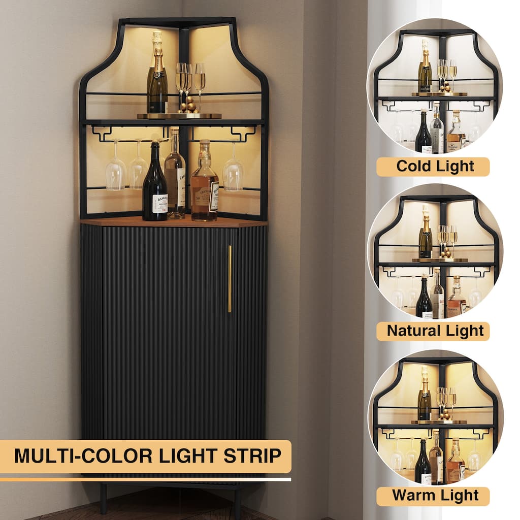 59.05" Tall Corner Bar Storage Cabinet with Wine Rack & Lights
