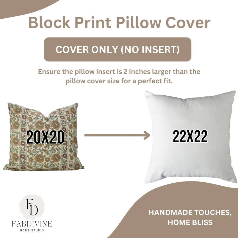 Fabdivine Handmade Heavy Weight Floral Linen Brown Cushion or Block Print Pillow Cover