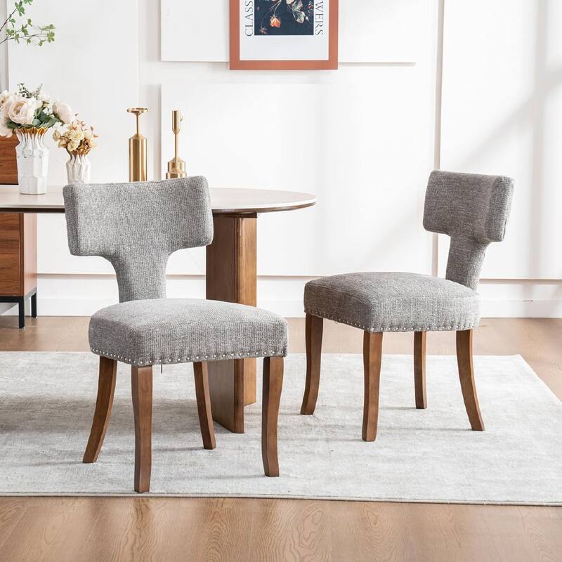Upholstered Mordern Design T Back Dining Side Chair- Set of 2 - Set of 2 - Grey/Cappuccino