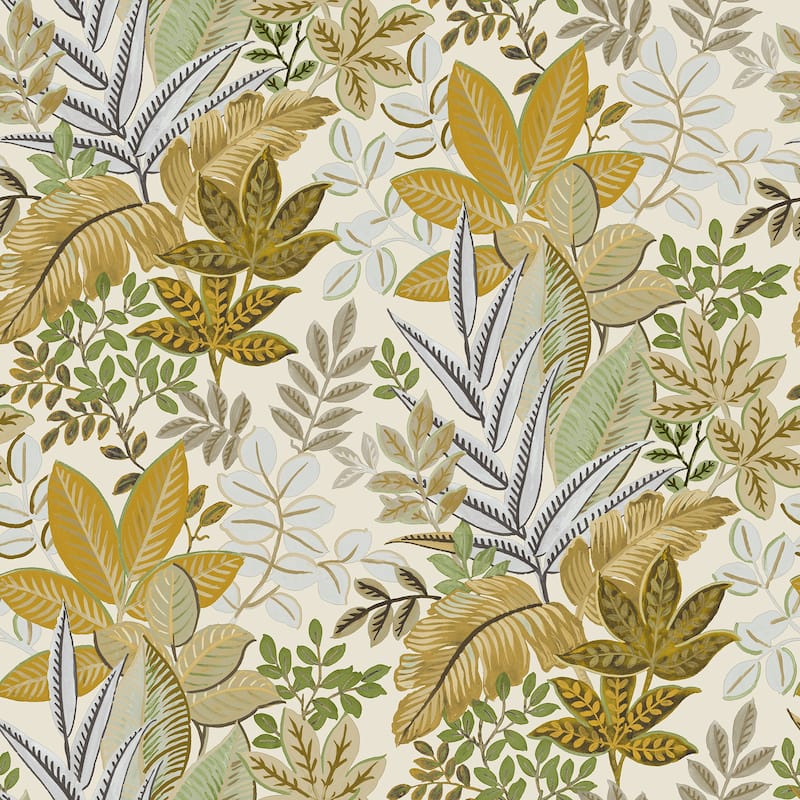 Galerie Wallcoverings Into The Wild Leaf Foliage Non-woven Metallic Wallpaper Roll - 33 feet x 21 inches - Yellow