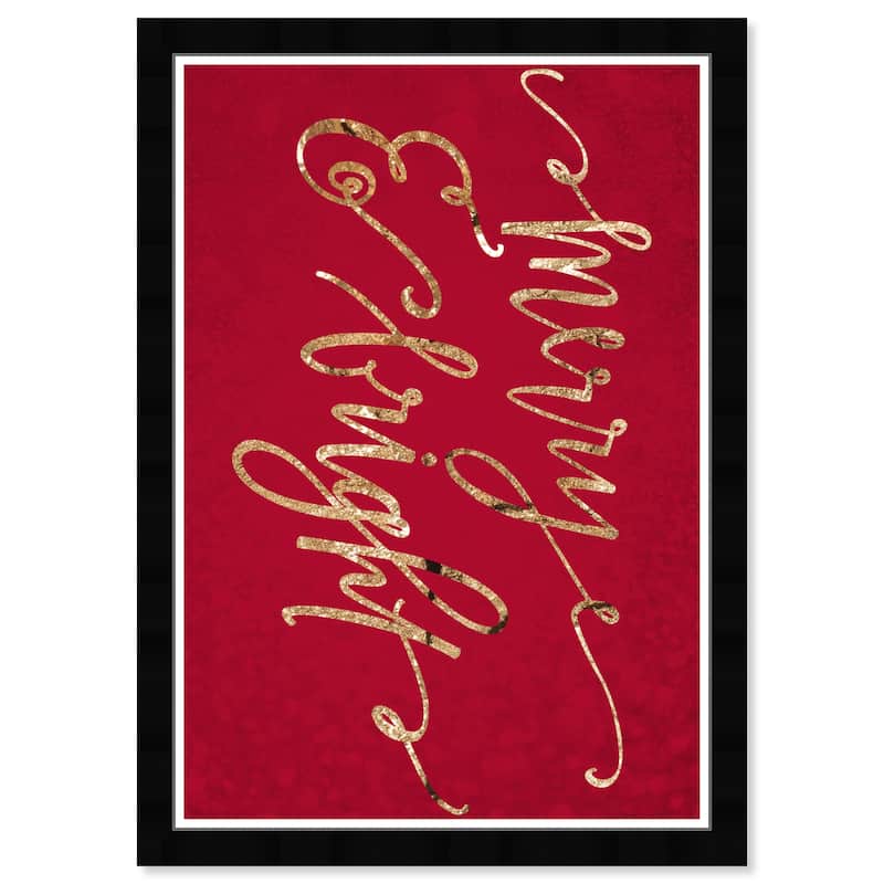 Wynwood Studio Prints Holiday and Seasonal Merry and Bright Mistletoe Red and Dark Red Glam Wall Art Canvas Print
