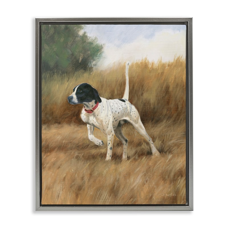 Stupell Pointer Dog in Field Framed Floater Canvas Wall Art Design by James Wiens