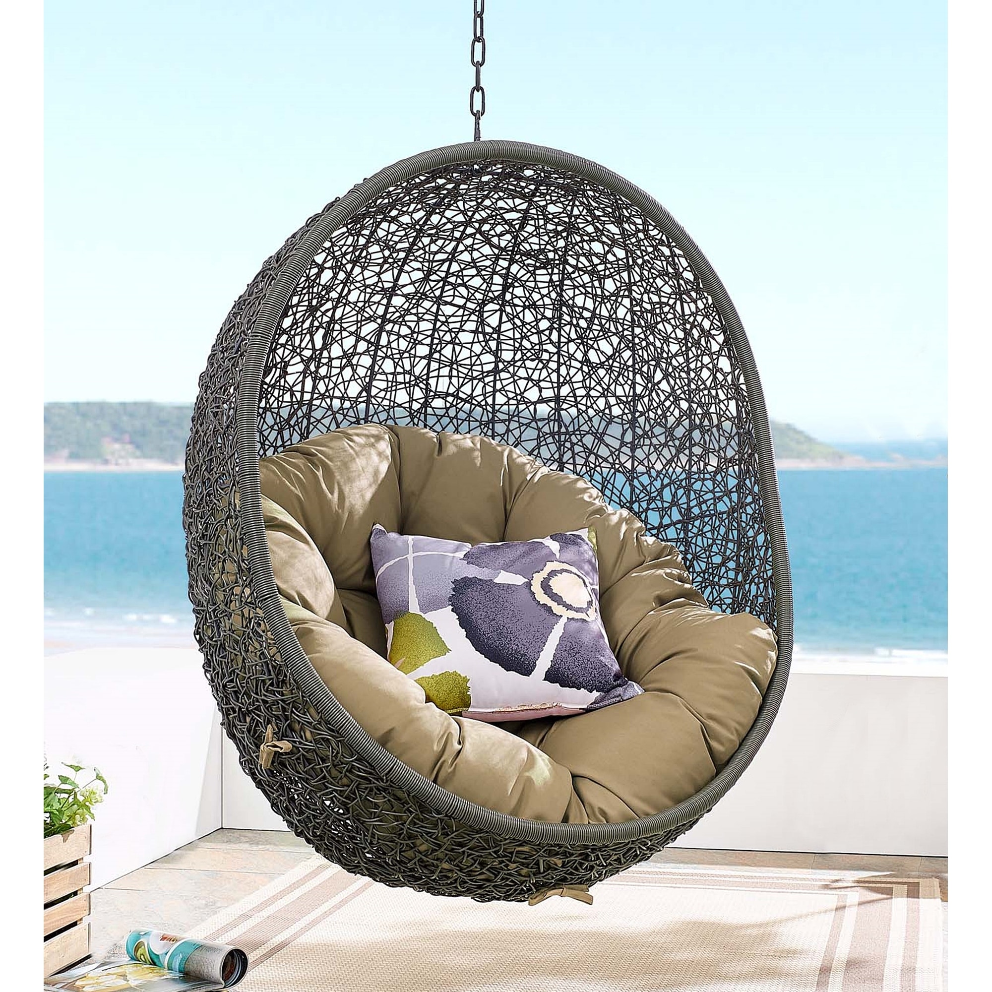 Balmoral Outdoor Grey Rattan with Mocha Cushioned Hanging Swing