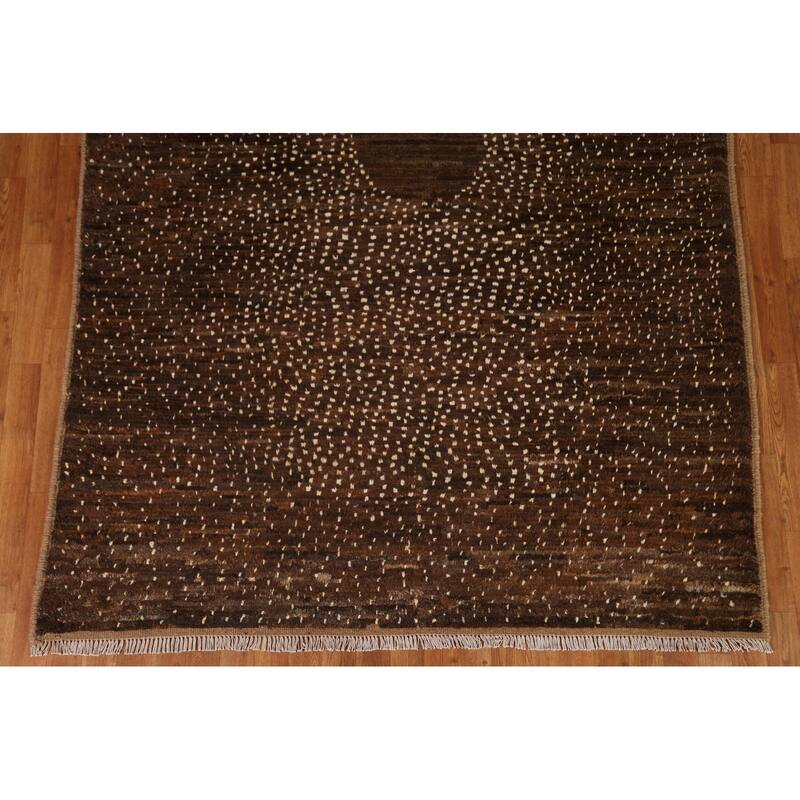 Brown Tribal Moroccan Oriental Area Rug Hand-knotted Wool Carpet - 5'11" x 9'0"