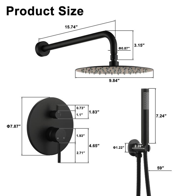 Clihome 10" Wall Rainfall 2 Way Round Shower System