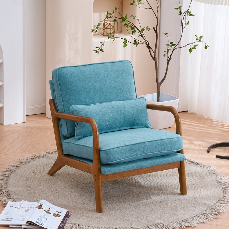 Mid Century Modern Upholstered Accent Chair - Teal  Linen