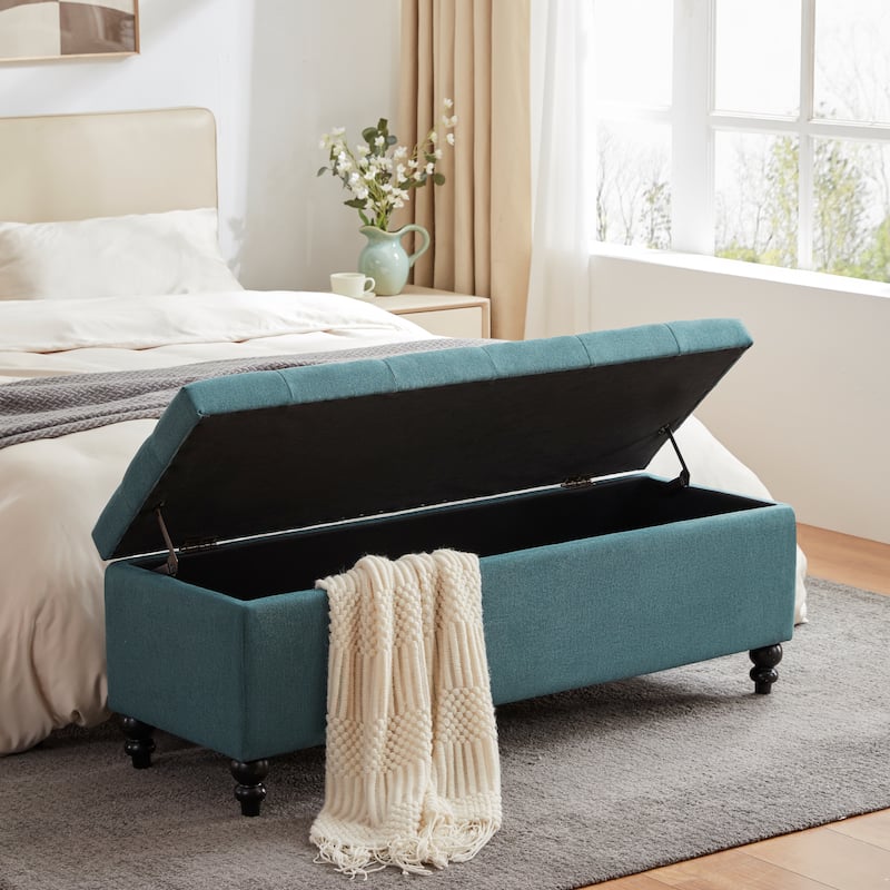 Button-Tufted Storage Bench Ottoman with Solid Wood Legs for Bedroom 50"W x 17.5"D x 18"H