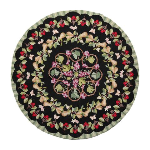 Round Hand Hooked Hand Made Wool Traditional Oriental Area Rug Black - 8' x 8'