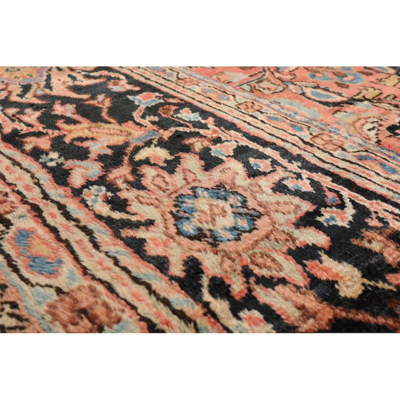 Hand Knotted Mahal Salmon, Black Wool Traditional Oriental Area Rug - 10' 6'' x 13' 3''