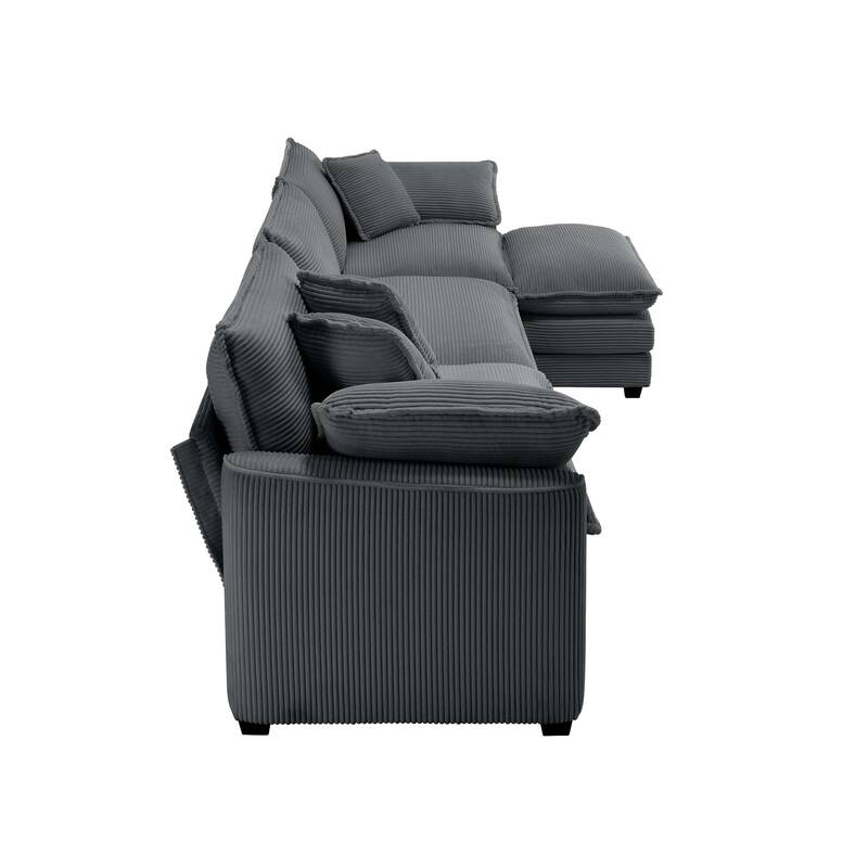 L-shaped Chaise Sectional Sofa with Ottoman and Double Cushions