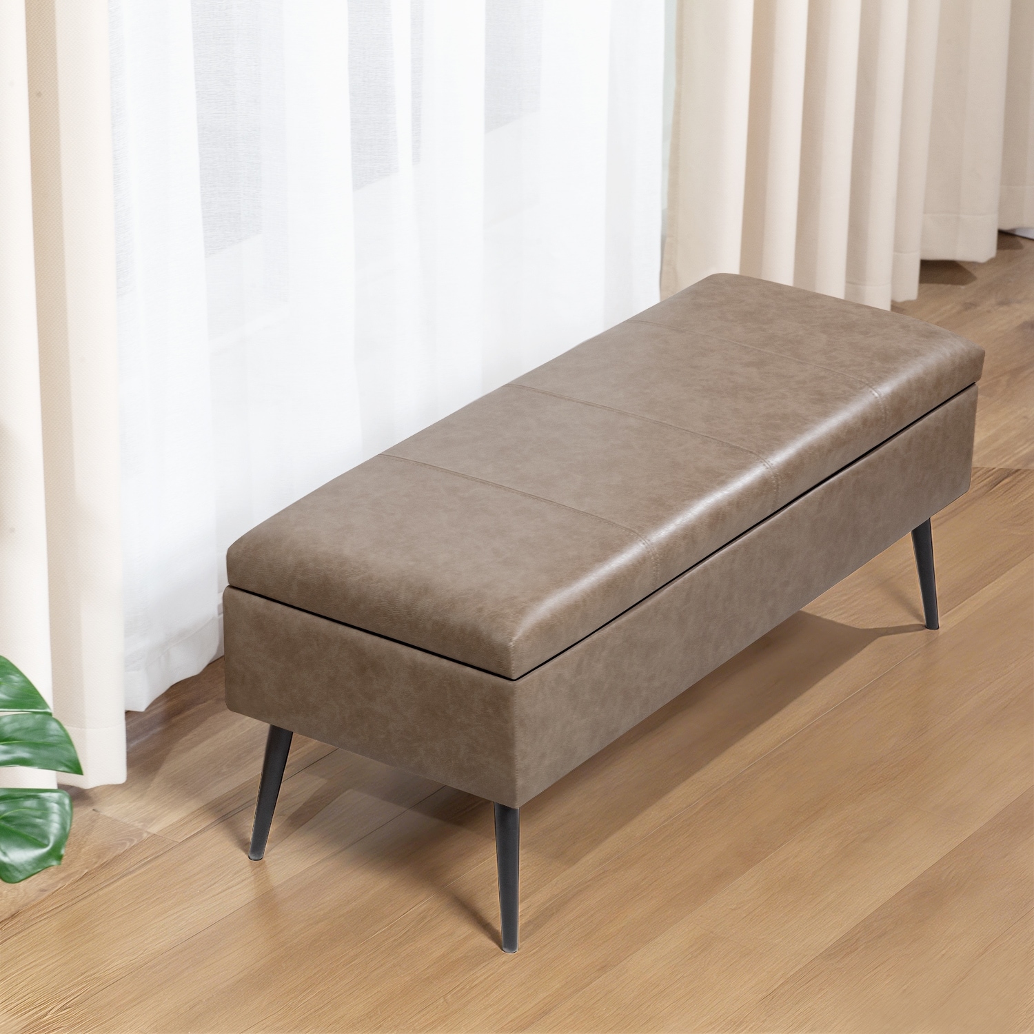 Adeco 42" Faux Leather Storage Bench with Lift-Top Lid