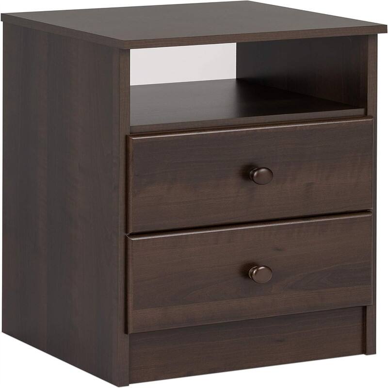 Astrid Simplistic Nightstand Side Table with 2 Drawers and Open Shelf