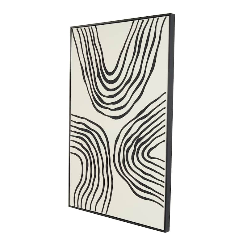 Black Wooden Wavy Line Abstract Framed Wall Art with Black Wooden Frame