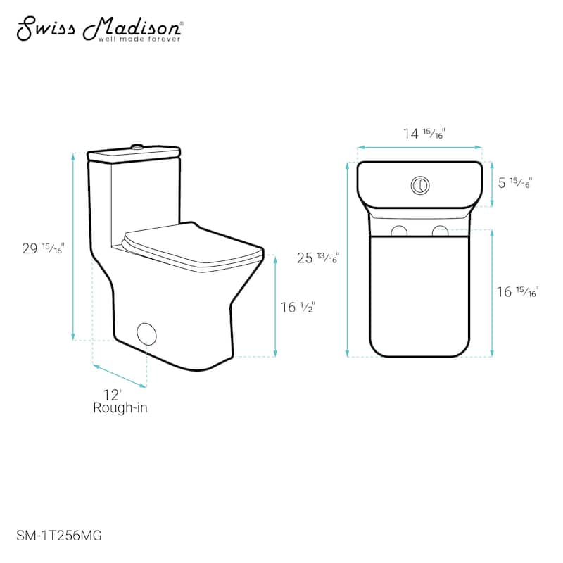 Carre One-Piece Square Toilet Dual-Flush In Matte Grey1.1/1.6 Gpf - 25.79" x 14.96" x 29.92"