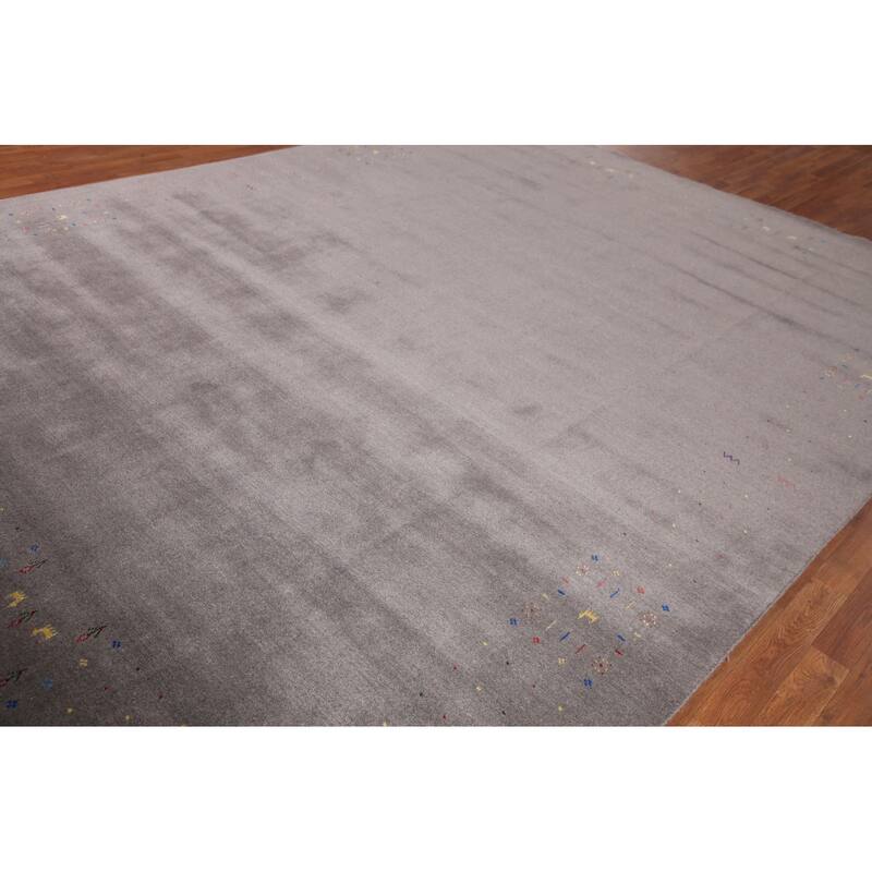 Tribal Gray Gabbeh Area Rug Hand-Knotted Wool Carpet - 9'4" x 12'1"