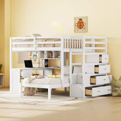 Full Over Twin Bunk Bed with Desk, Drawers and Shelves