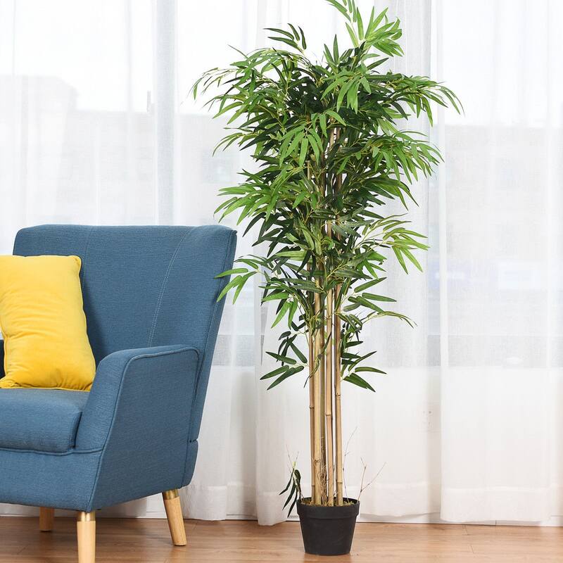 Gymax Artificial Bamboo Silk Tree Planter Green 5 Feet Holiday Decor