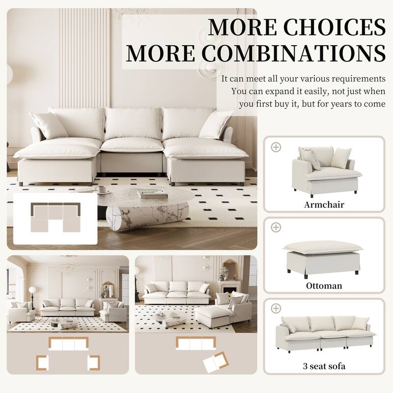 Chenille Sectional Sofa,Modular Cloud Sleeper Couch Set with Pillows