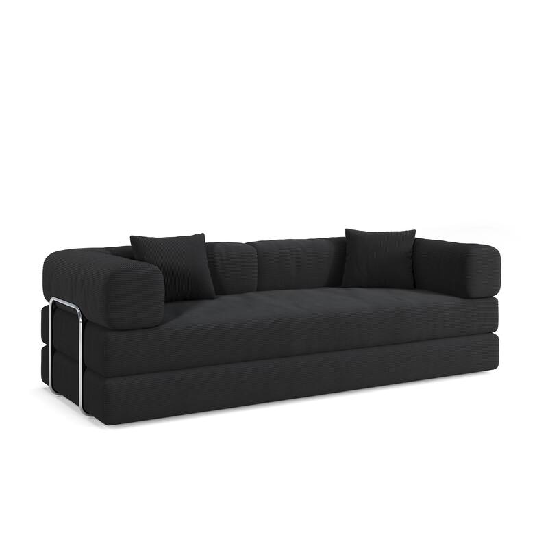Modular Convertible Sleeper Sofa Bed, Corduroy Fabric Compression Sofa, Floor-Standing Sofa Bed with Armrests & Backrest