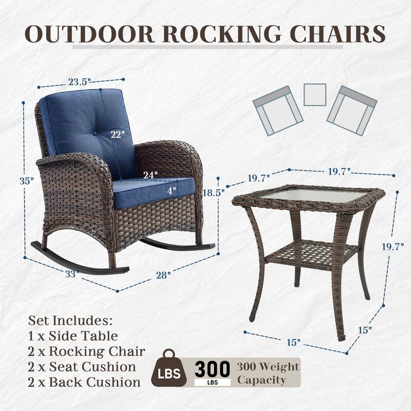 Rattan Rocking Chair with Tempered Glass Side Table