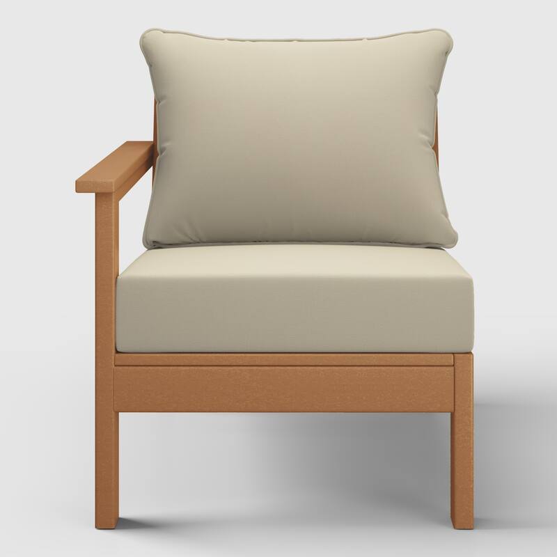Birchwood All Weather HDPE Outdoor Patio Deep Seating Teak Left Arm Facing Chair With Cushions (1-Piece)