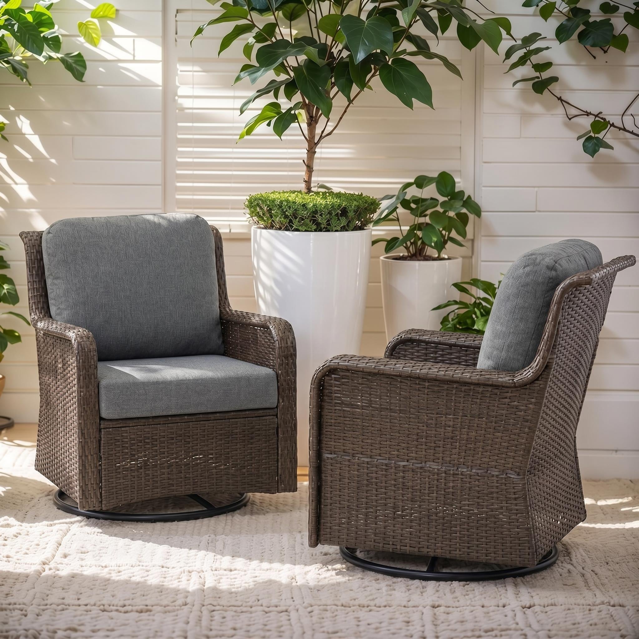 Patio Chair With Cushions，Outdoor Swivel Chair（Set of 1)
