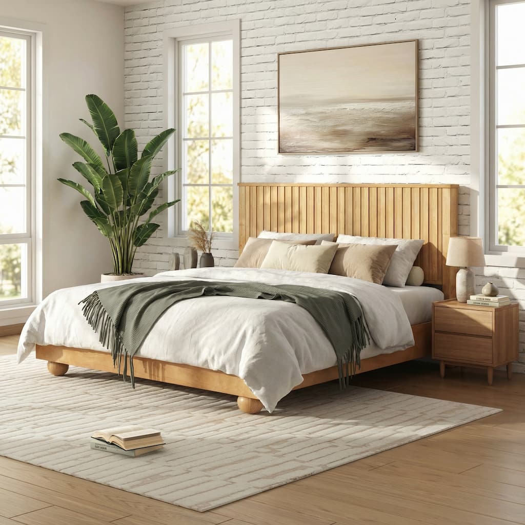 Christopher Knight Home - Anna Natural Wood Bed Frame With Reeded Headboard