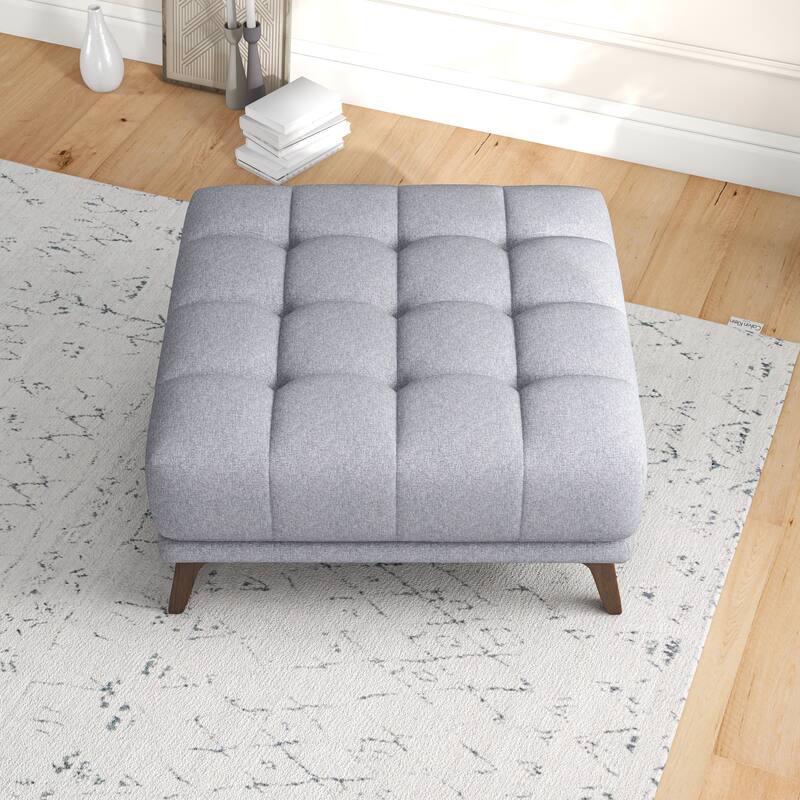 Kameron Mid-Century Modern Square Velvet Ottoman - Light Grey