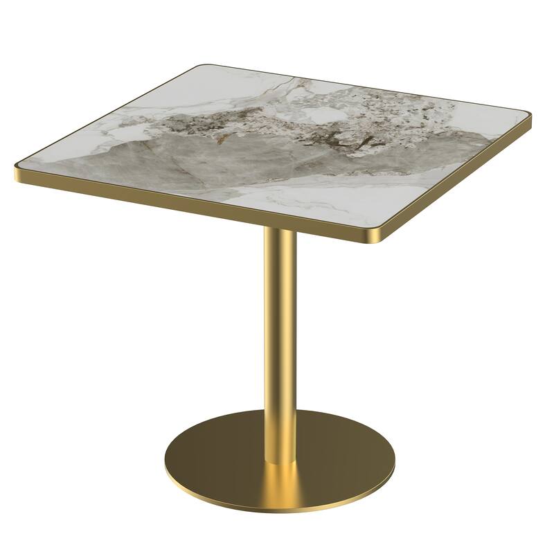 Modern Dinning Table Bistro Tulip Table with Faux Marble Top & Metal Frame Diameter