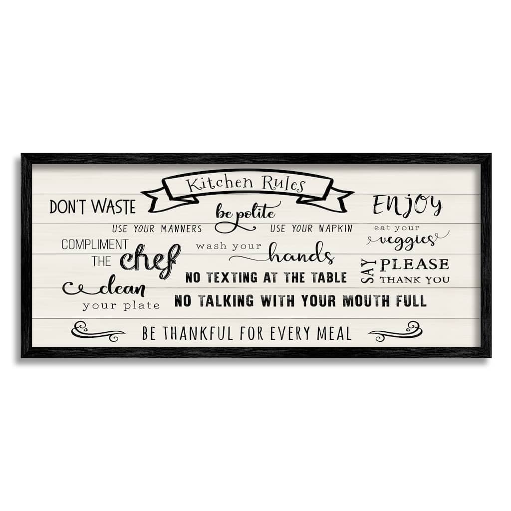 Stupell Kitchen Rules List Family Happiness Motivational Phrases Framed Wall Art