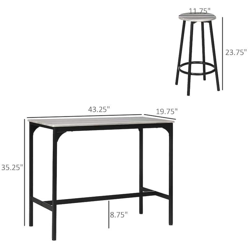 5-Piece Dining Table and Stools Set MDF Top Metal Frame Space-Saving Kitchen Furniture - 43.25" W x 19.75" D x 35.25" H