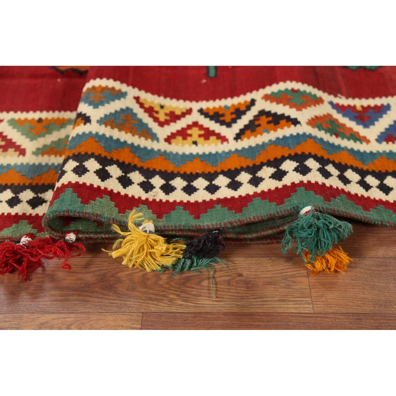 Vegetable Dye Kilim Qashqai Persian Vintage Runner Rug - 4'2"x 12'8"
