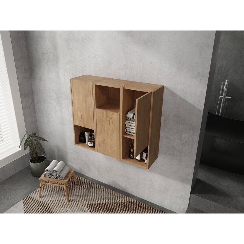 Wall Mounted Bathroom Side Cabinet with Reversible Door, Floating Storage Cabinet with Open Shelves