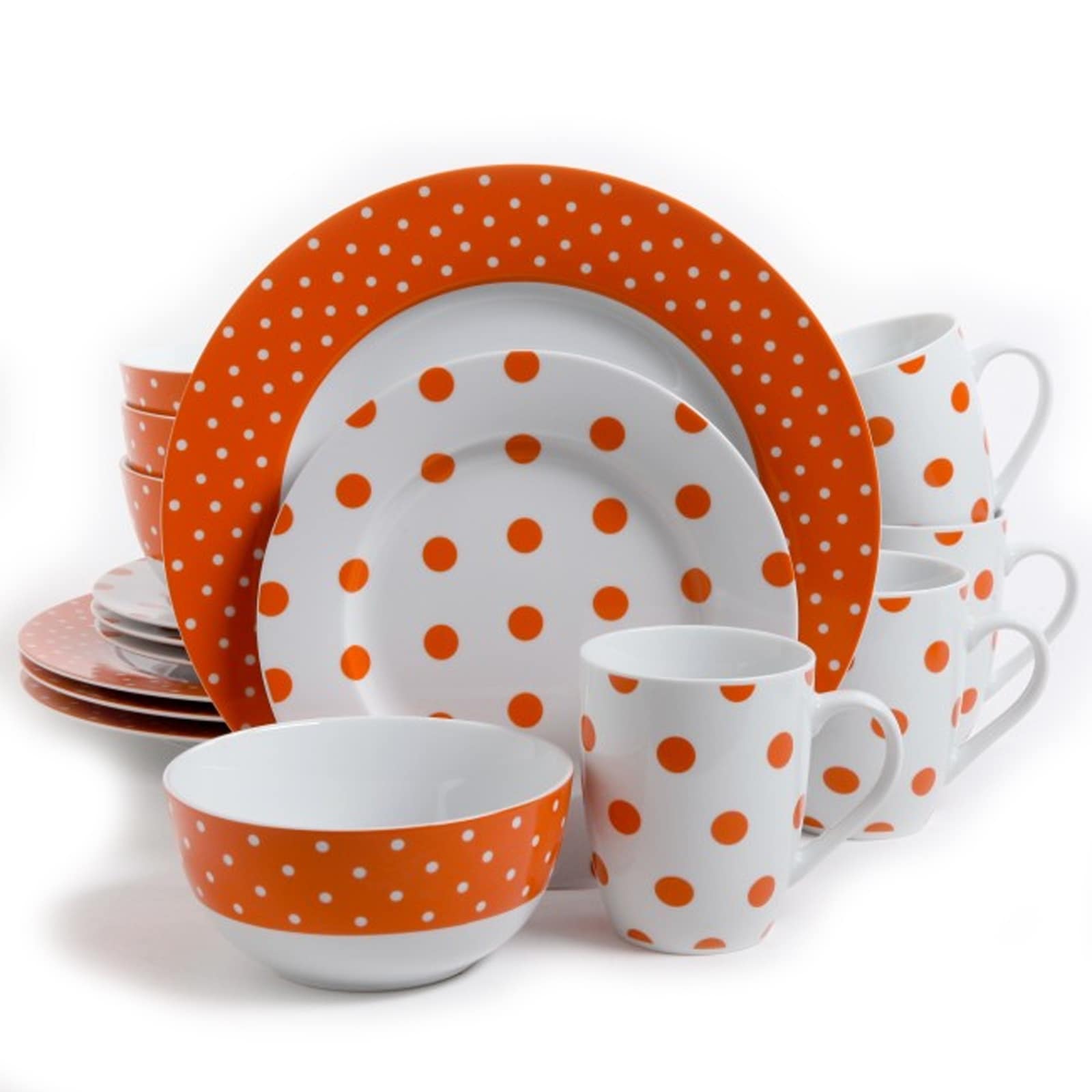 Isaac Mizrahi Dot Luxe 16 pc Porcelain Dinnerware Set Orange