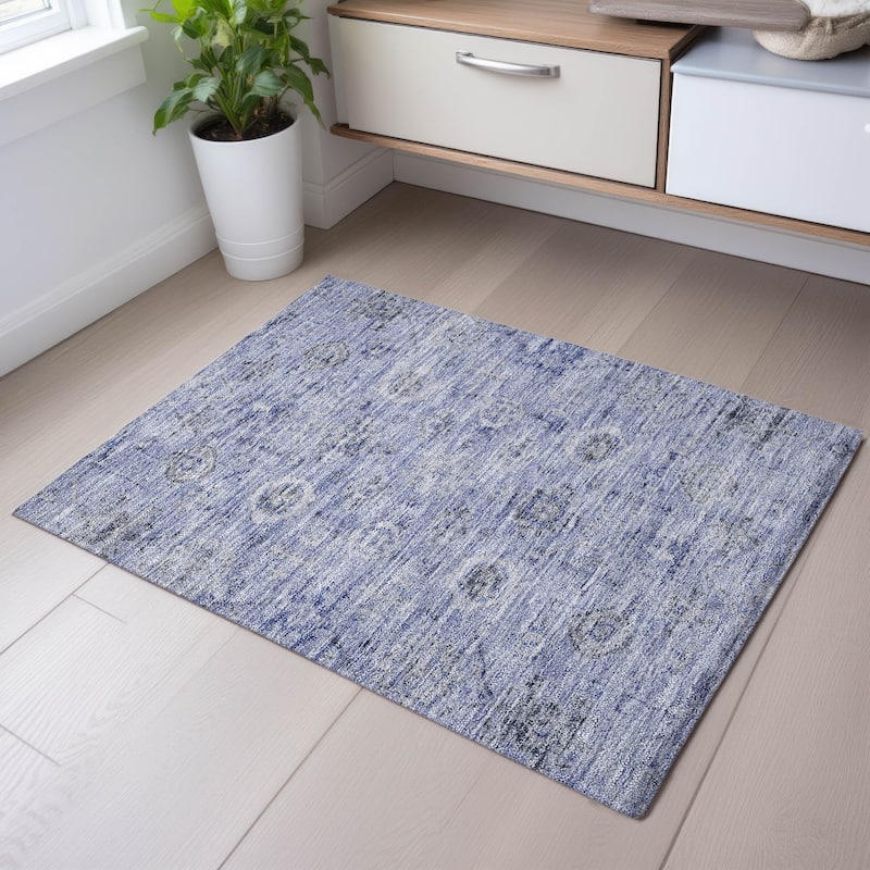Premium Washable Super Soft Vintage Traditional Mayfield Rug - Blue - 1'8" x 2'6"