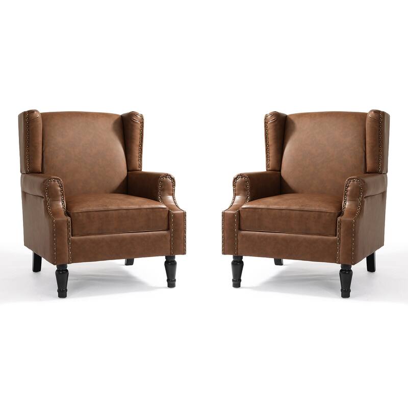2 Set Modern Vegan Leather Wing Back Armchair